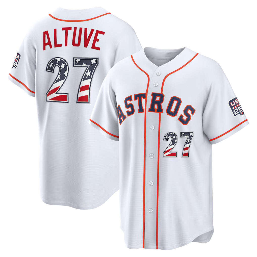 Houston Astros #27 Jose Altuve USA 250 Fourth of July Home Stadium Jersey - White MWATKINS