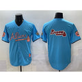 Atlanta Braves Team Big Logo Blue MWATKINS 2024 Atliens & Peach With Outkast Patch Vapor Limited Stitched Jersey