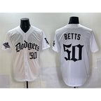 Los Angeles Dodgers #50 Mookie Betts White MWATKINS 2025 LA Gothic Style With 2024 World Series Champions Patch Vapor Premier Limited Stitched Jersey