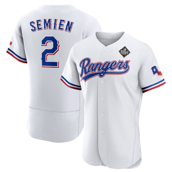 Texas Rangers #2 Marcus Semien White MWATKINS 2023 World Series Flex Base Stitched Jersey