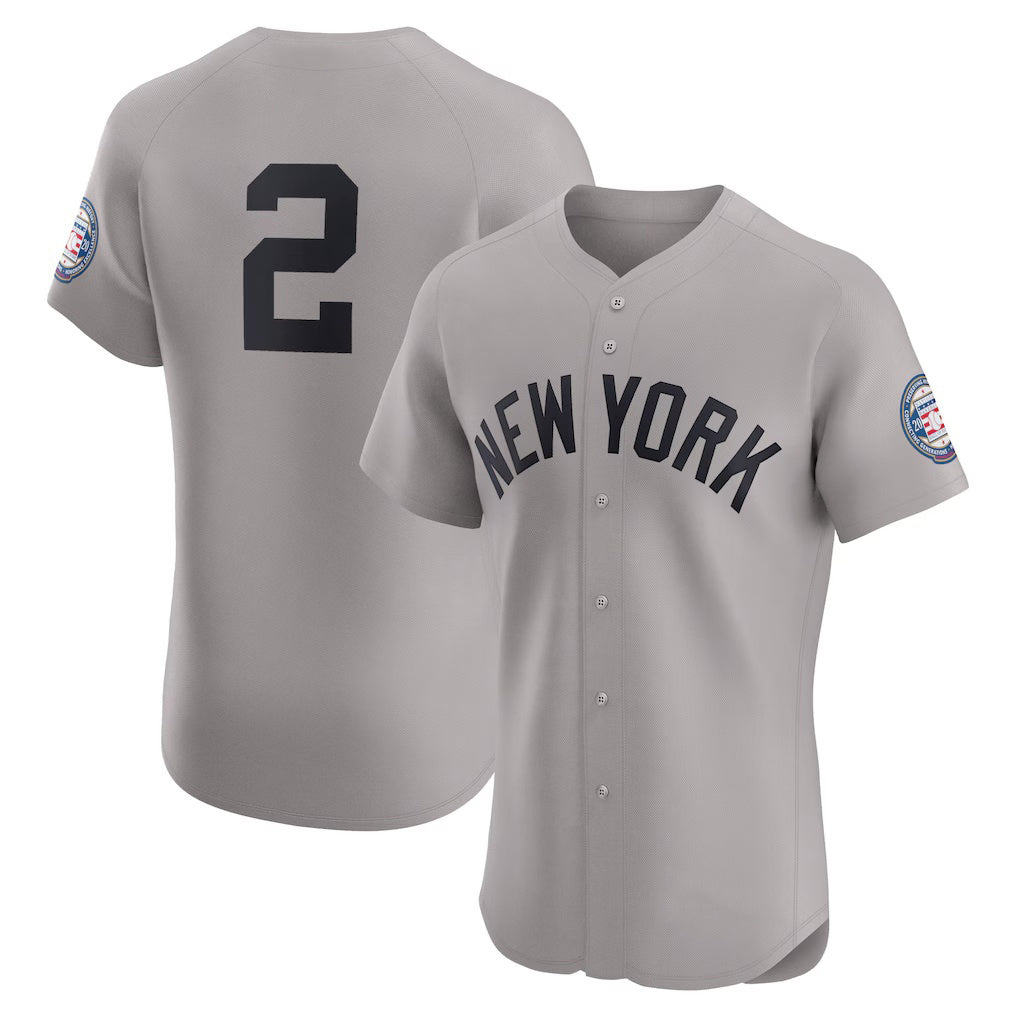 New York Yankees #2 Derek Jeter Gray MWATKINS Road 2020 Hall of Fame Induction Patch Elite Player Jersey