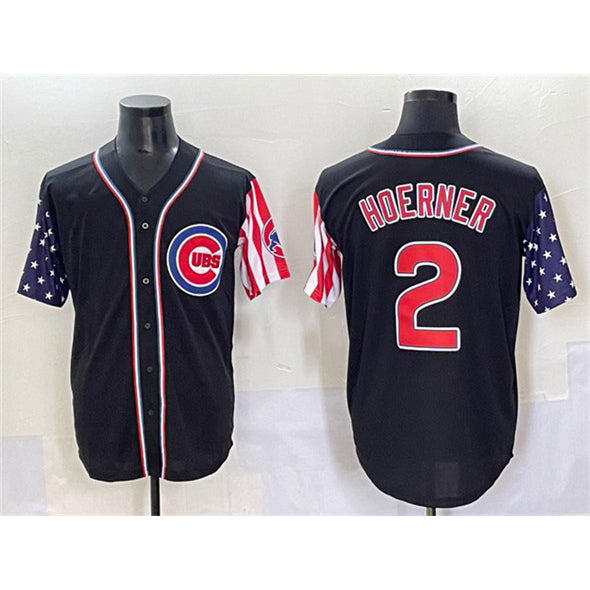 Chicago Cubs #2 Nico Hoerner Black MWATKINS 2025 Independence Day Vapor Premier Limited Stitched Jersey