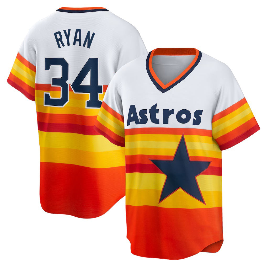 Houston Astros #34 Nolan Ryan White MWATKINS Home Cooperstown Collection Player Jersey