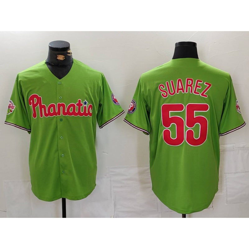Philadelphia Phillies #55 Ranger Suarez Green MWATKINS With Patch Stitched Cool Base Jersey