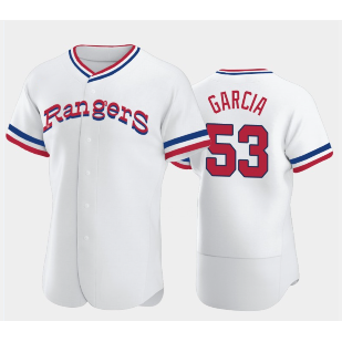 Texas Rangers #53 Adolis Garcia White MWATKINS Throwback Stitched Flex Base Jersey