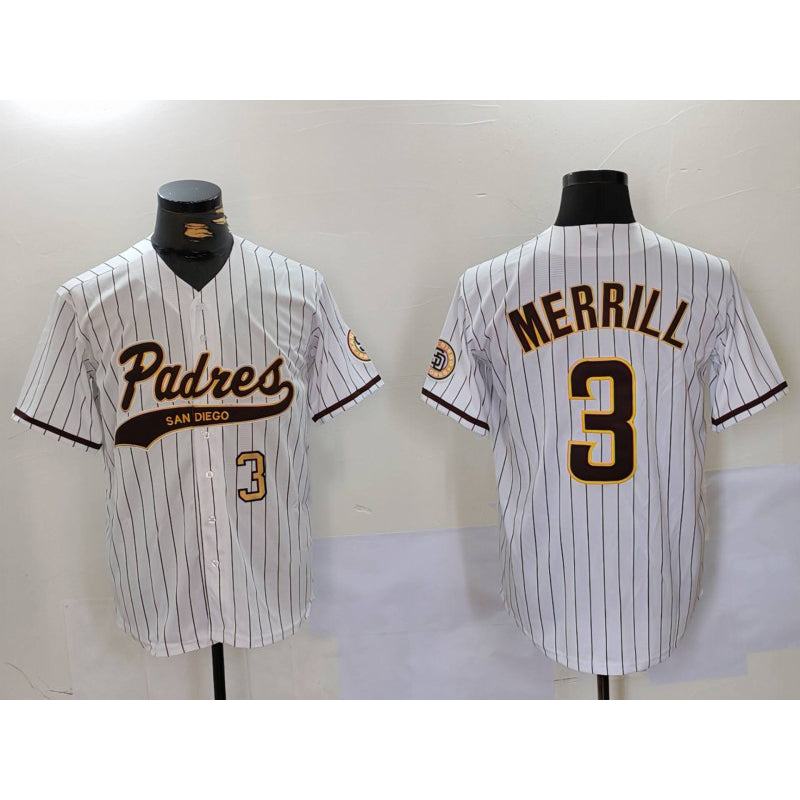 San Diego Padres #3 Jackson Merrill White MWATKINS 2023 Cool Base Stitched Jerseys