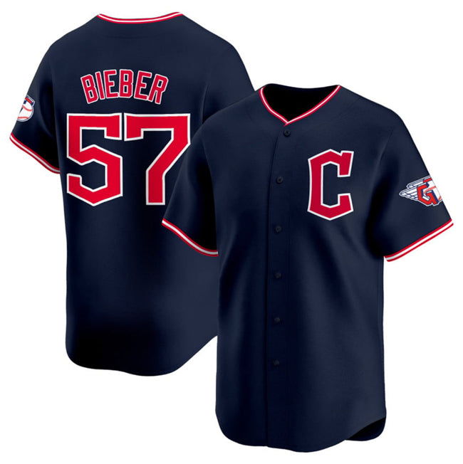Cleveland Guardians #57 Shane Bieber Navy MWATKINS 2025 Alternate Limited Stitched Jersey