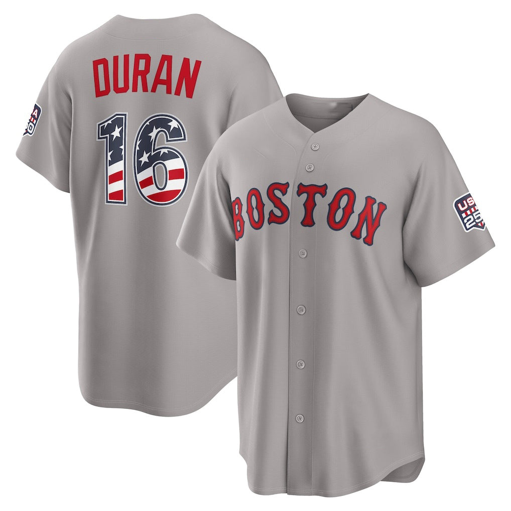 Boston Red Sox #16 Jarren Duran USA 250 Fourth of July Road Stadium Jersey - Gray MWATKINS