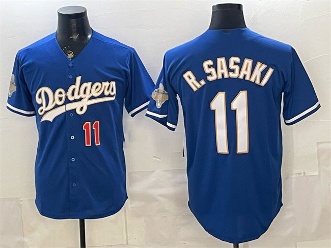 Los Angeles Dodgers #11 Roki Sasaki Royal MWATKINS 2026 Alternate Gold Collection Stadium Stitched Jersey