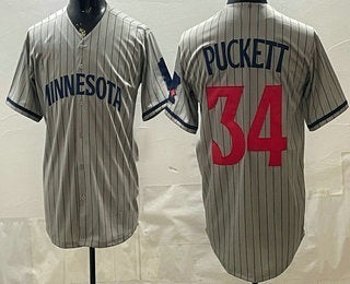 Minnesota Twins #34 Kirby Puckett Grey MWATKINS Cool Base Stitched Jersey