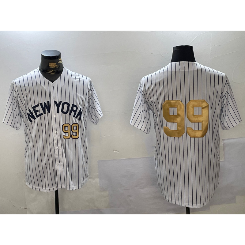 New York Yankees #99 Aaron Judge White MWATKINS Pinstripe Without Name Fashion Cool Base Jerseys