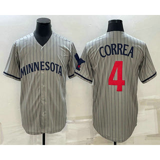 Minnesota Twins #4 Carlos Correa 2023 Grey MWATKINS Home Team Cool Base Stitched Jersey