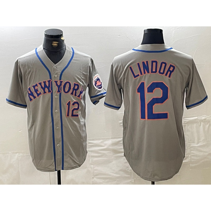 New York Mets #12 Francisco Lindor Number Grey MWATKINS Stitched Cool Base Jersey