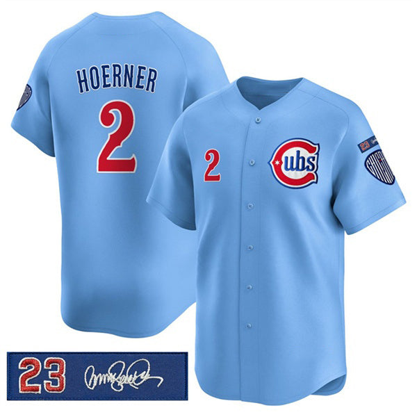 Chicago Cubs #2 Nico Hoerner Blue MWATKINS 'Ryne Sandberg Tribute' Vapor Limited V3 Stitched Jersey