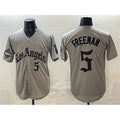 Los Angeles Dodgers #5 Freddie Freeman Grey MWATKINS LA Gothic Style With 2025 World Series Champions Patch Limited Stitched Jersey