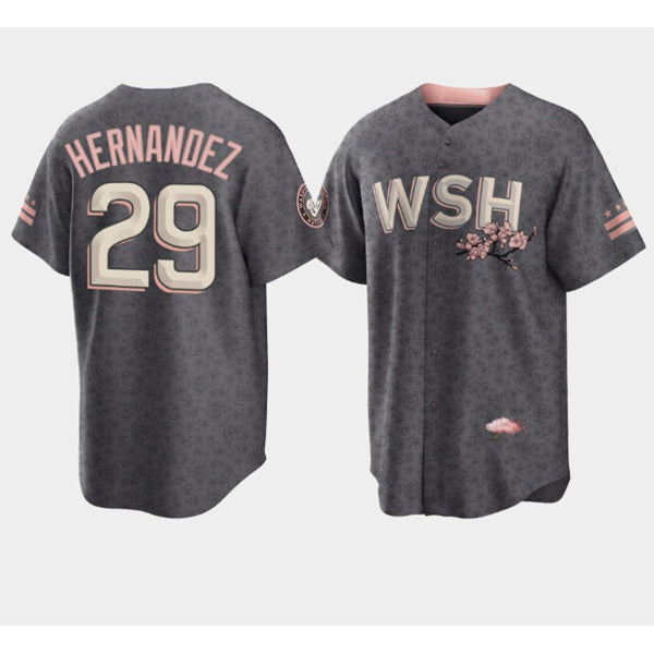 Washington Nationals #29 Yadiel Hernandez 2022 Grey MWATKINS City Connect Cherry Blossom Cool Base Stitched Jersey