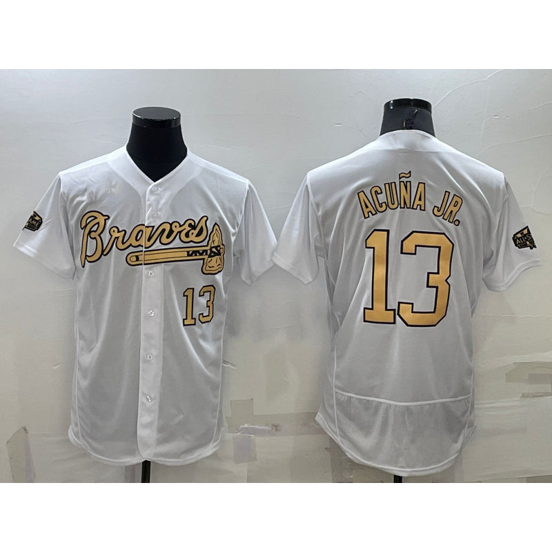 Atlanta Braves #13 MWATKINSld Acuna Jr White MWATKINS Number 2022 All Star Stitched Flex Base Jersey