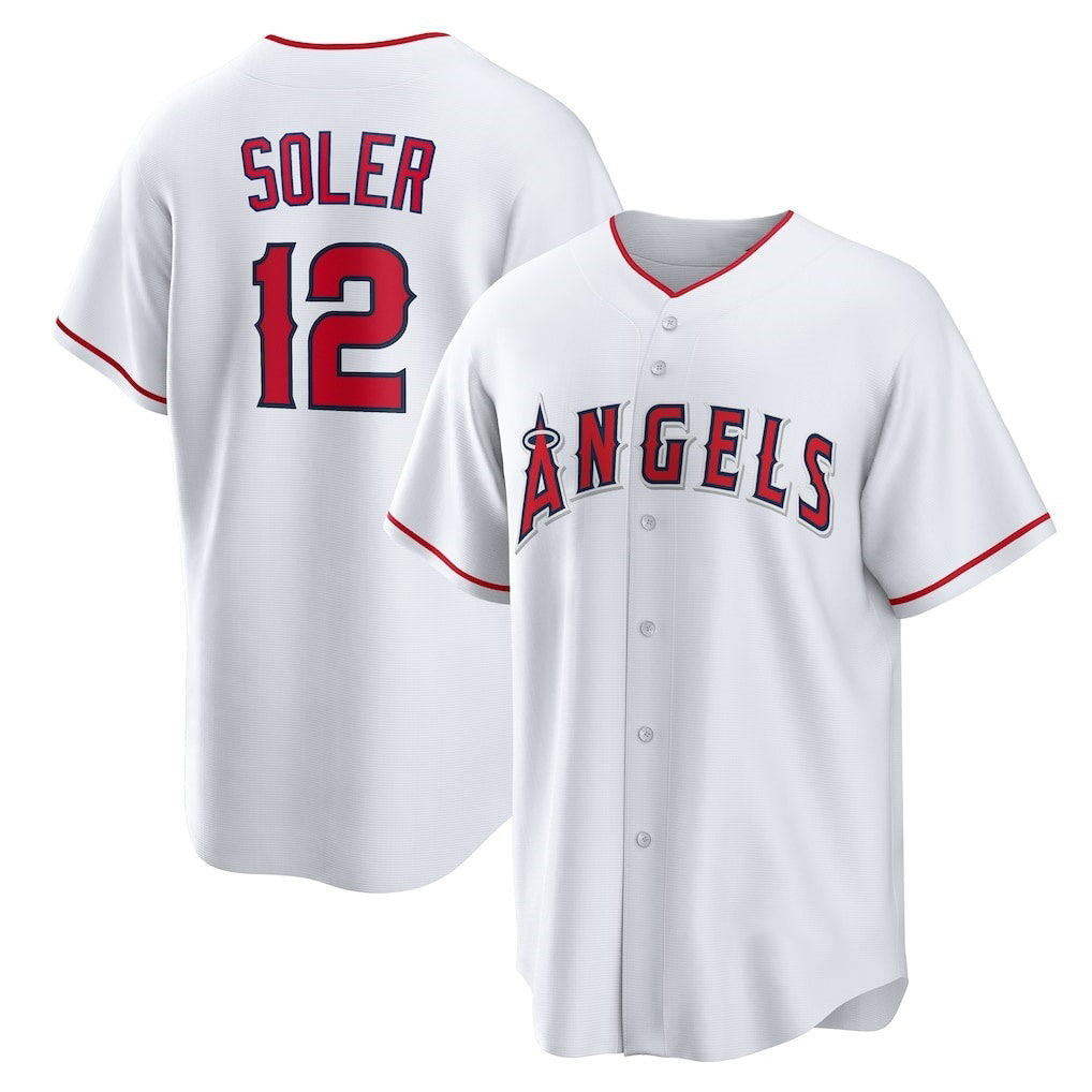Los Angeles Angels #12 Jorge Soler White MWATKINS Home Replica Jersey