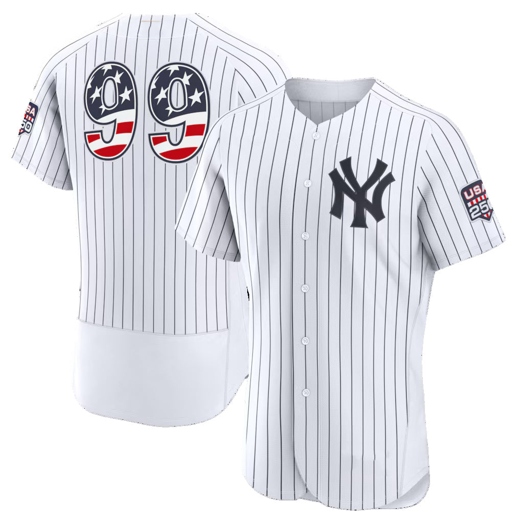 New York Yankees #99 Aaron Judge USA 250 Fourth of July Home Authentic Jersey - White MWATKINS