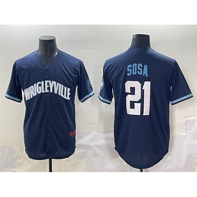 Chicago Cubs #21 Sammy Sosa Navy MWATKINS City Connect Stitched Jersey
