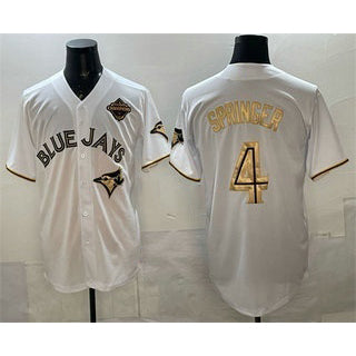 Toronto Blue Jays #4 George Springer White Gold MWATKINS 2025 American League Champions Limited Stitched Jersey
