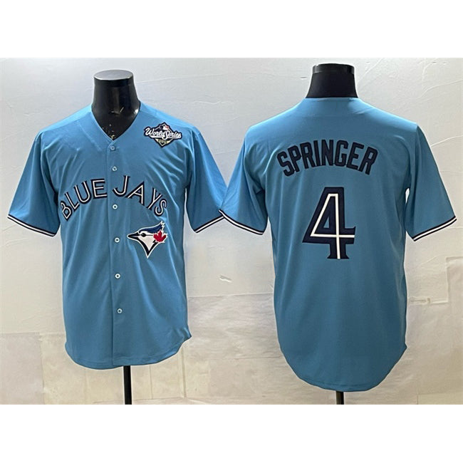 Toronto Blue Jays #4 George Springer Blue MWATKINS 2025 World Series Cool Base Stitched Jersey