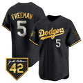Los Angeles Dodgers #5 Freddie Freeman Black Gold MWATKINS With Jackie Robinson Patch Limited Stitched Jersey