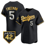 Los Angeles Dodgers #5 Freddie Freeman Black Gold MWATKINS With Jackie Robinson Patch Limited Stitched Jersey