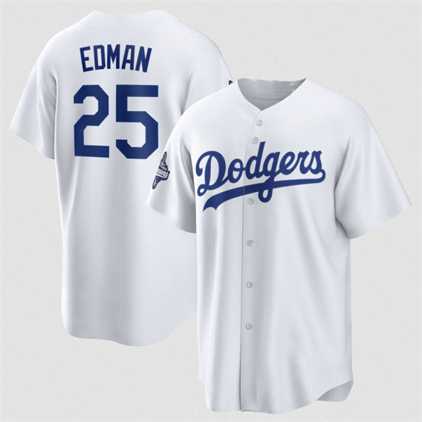 Los Angeles Dodgers #25 Tommy Edman White MWATKINS 2025 World Series Champions Home Cool Base Stitched Jersey