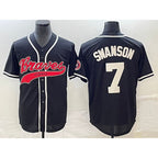 Atlanta Braves #7 Dansby Swanson Black MWATKINS Cool Base Stitched Jersey