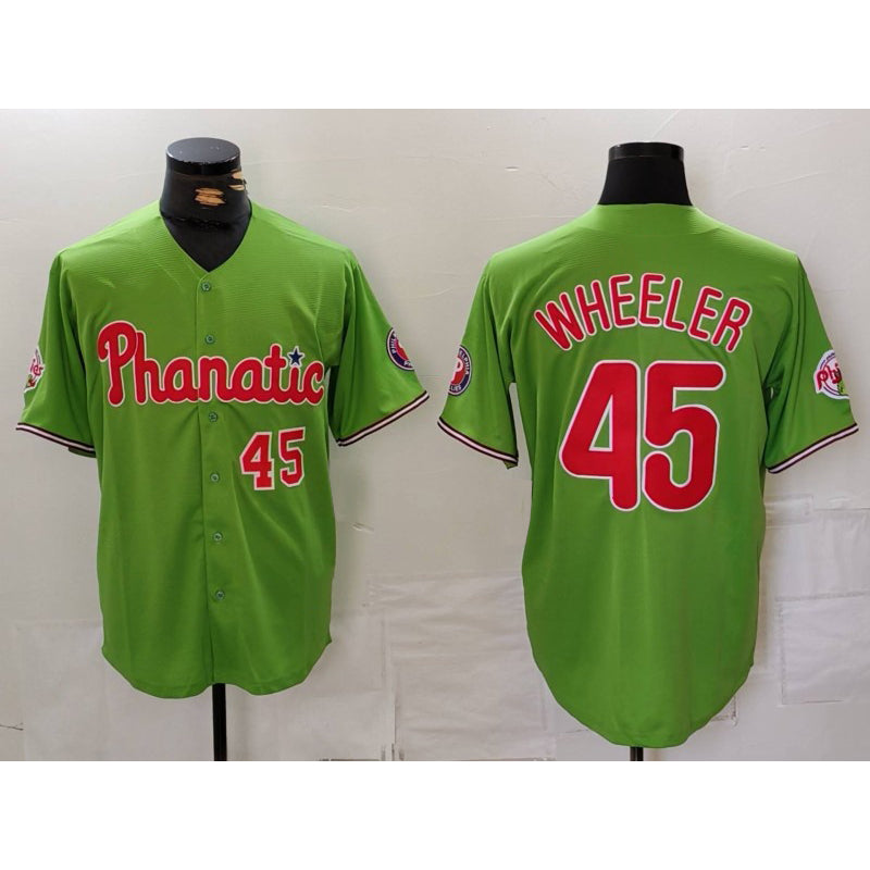 Philadelphia Phillies #45 Zack Wheeler Number Green MWATKINS With Patch Stitched Cool BaseJersey