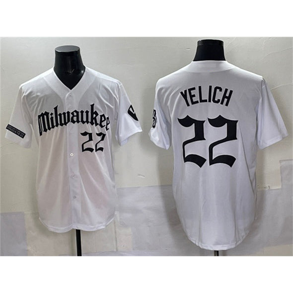 Milwaukee Brewers #22 Christian Yelich White MWATKINS 'Gothic 414 Shadows Edition' Vapor Premier Limited Stitched Jersey