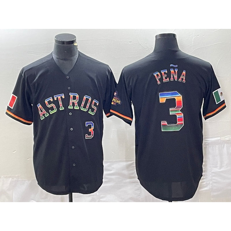 Houston Astros #3 Jeremy Pena Number Black MWATKINS Rainbow World Serise Champions Patch Cool Base Stitched Jersey