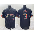 Houston Astros #3 Jeremy Pena Number Black MWATKINS Rainbow World Serise Champions Patch Cool Base Stitched Jersey