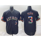 Houston Astros #3 Jeremy Pena Number Black MWATKINS Rainbow World Serise Champions Patch Cool Base Stitched Jersey