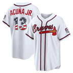 Atlanta Braves #13 Ronald Acu?a Jr. USA 250 Fourth of July Home Stadium Jersey - White MWATKINS