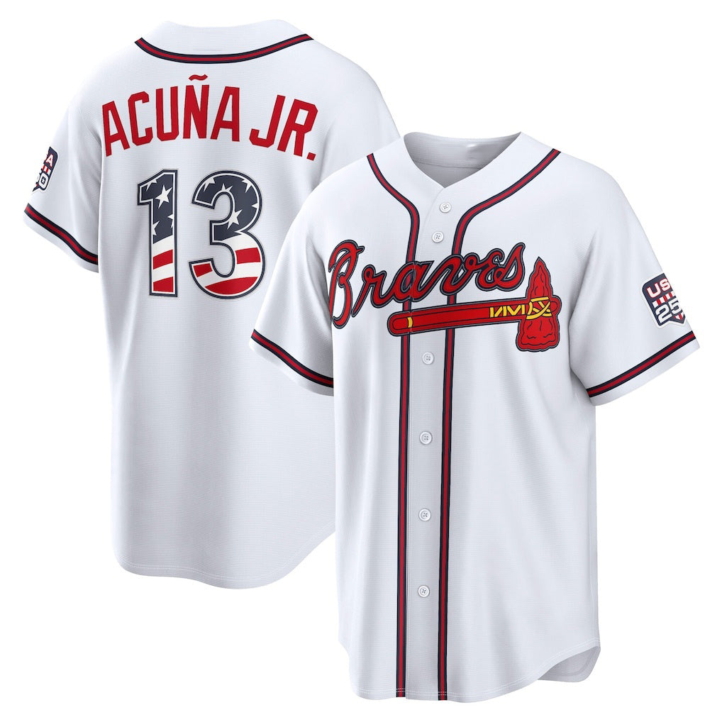 Atlanta Braves #13 Ronald Acu?a Jr. USA 250 Fourth of July Home Stadium Jersey - White MWATKINS