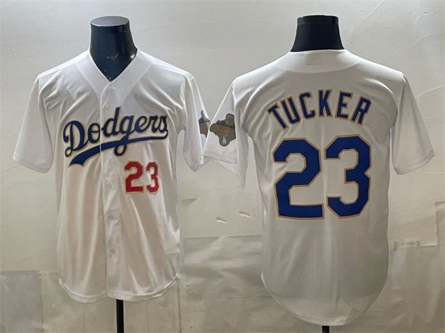 Los Angeles Dodgers #23 Kyle Tucker White MWATKINS 2026 Gold Collection Stadium Stitched Jersey