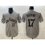 Los Angeles Dodgers #17 Shohei Ohtani Grey MWATKINS LA Gothic Style With 2025 World Series Champions Patch Limited Stitched Jersey