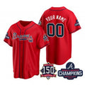 Custom Atlanta Braves Red MWATKINS Active Player 2021 World Series Chimpions With 150th Anniversary Cool Base Stitched Jersey