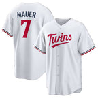Minnesota Twins #7 Joe Mauer White MWATKINS Home Retired Player Replica Jersey
