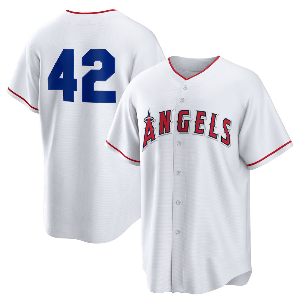 Los Angeles Angels #42 Jackie Robinson White MWATKINS Home 2025 Day Replica Jersey
