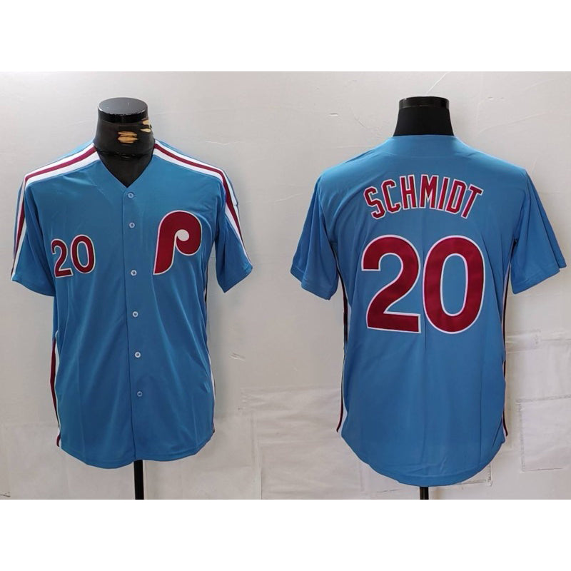 Philadelphia Phillies #20 Mike Schmidt Number Light Blue MWATKINS Cooperstown Cool Base Jersey