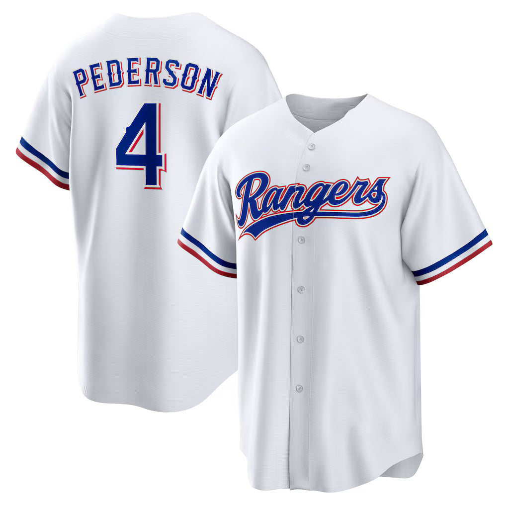 Texas Rangers #4 Joc Pederson White MWATKINS Home Replica Jersey
