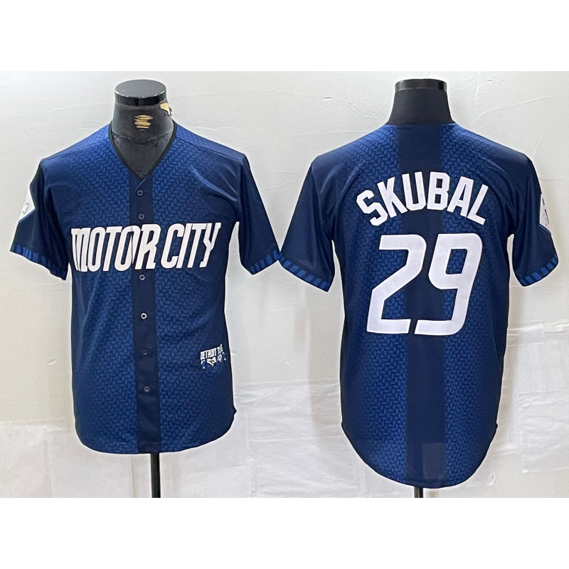 Detroit Tigers #29 Tarik Skubal 2024 Navy MWATKINS City Connect Cool Base Limited Stitched Jersey