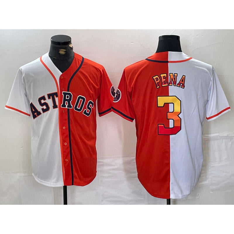 Houston Astros #3 Jeremy Pena White Orange MWATKINS Split Stitched Jersey 2