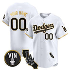 Custom Los Angeles Dodgers Vin & California Patch Gold Trim Vapor Premier Limited Jersey ¨C White Gold MWATKINS
