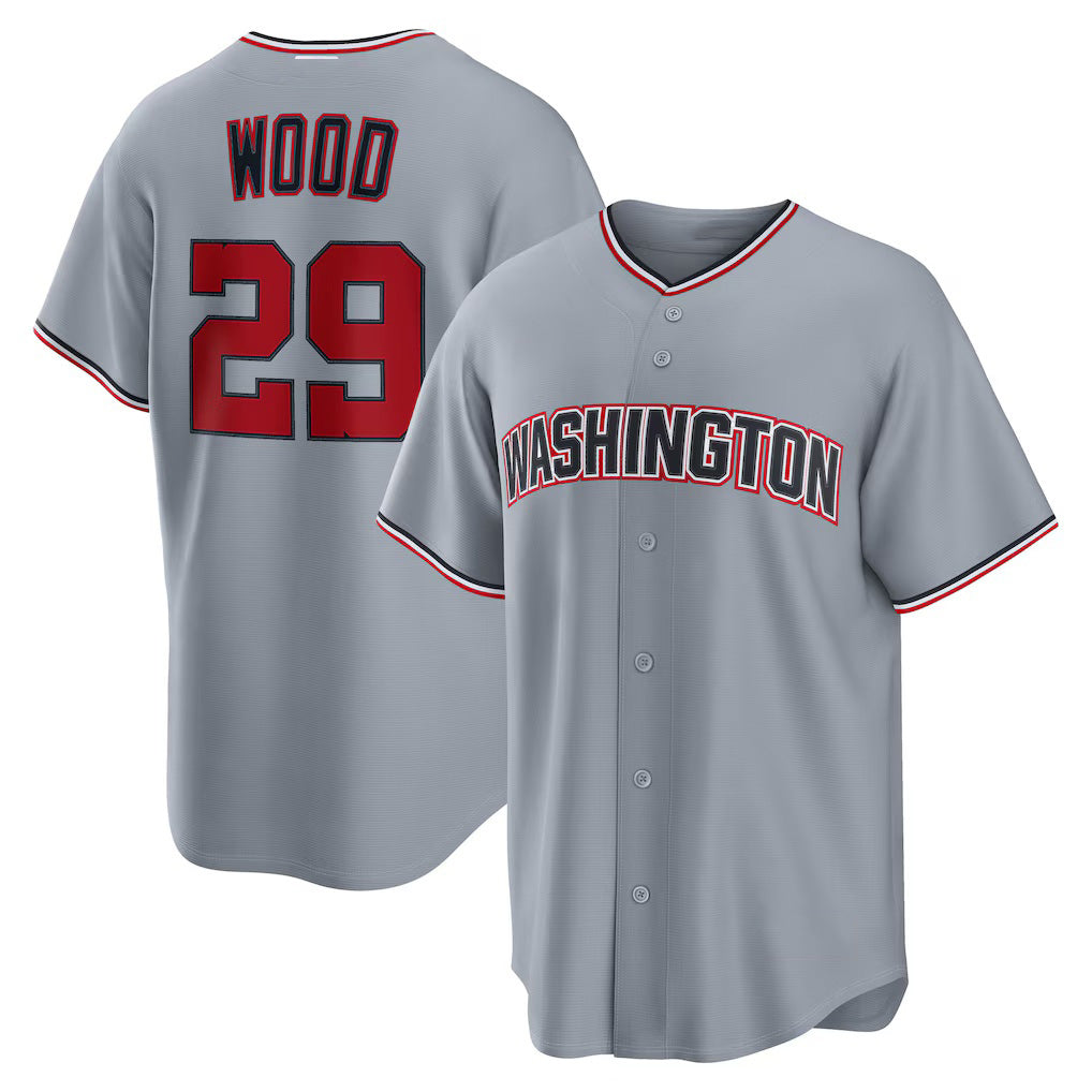 Washington Nationals #29 James Wood Gray MWATKINS Road Replica Jersey