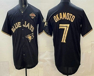 Toronto Blue Jays #7 Kazuma Okamoto Black Gold MWATKINS 2025 American League Champions Limited Stitched Jersey