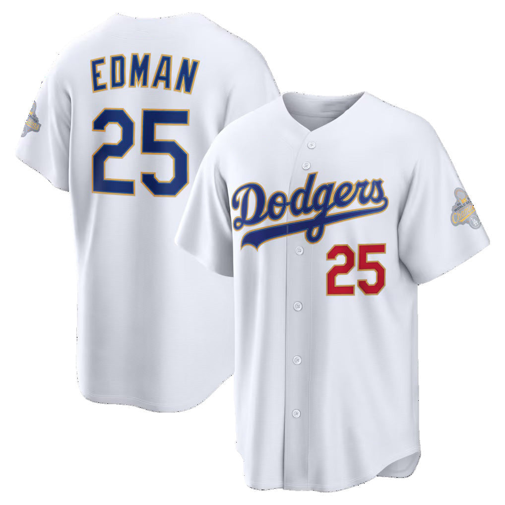 Los Angeles Dodgers #25 Tommy Edman White MWATKINS 2026 Gold Collection Stadium Jersey